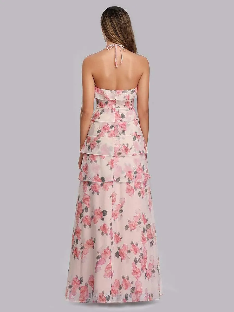 Floral Print Halter Maxi Dress