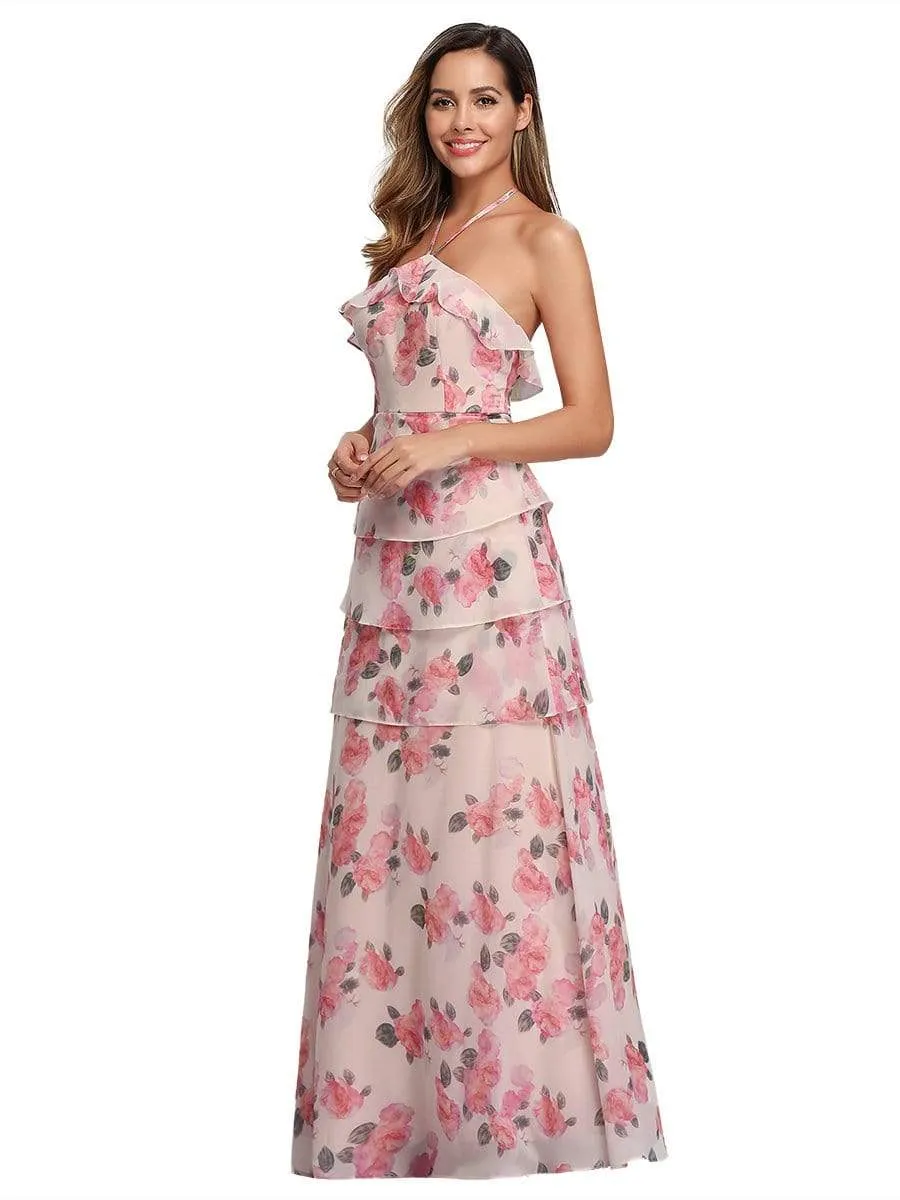 Floral Print Halter Maxi Dress