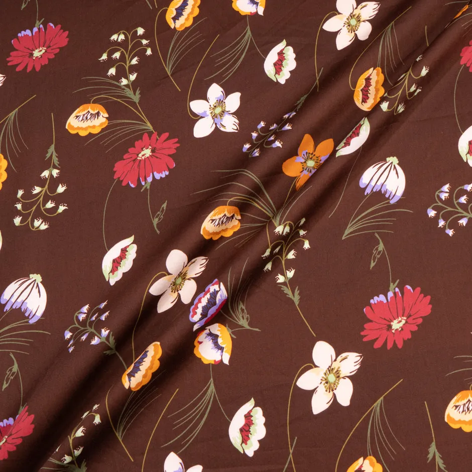 Floral Printed Chocolate Brown Luxury Cotton