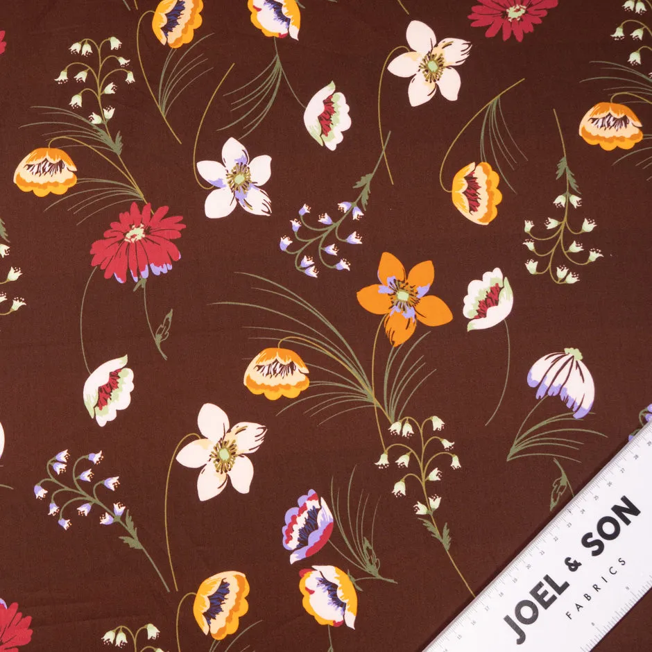 Floral Printed Chocolate Brown Luxury Cotton