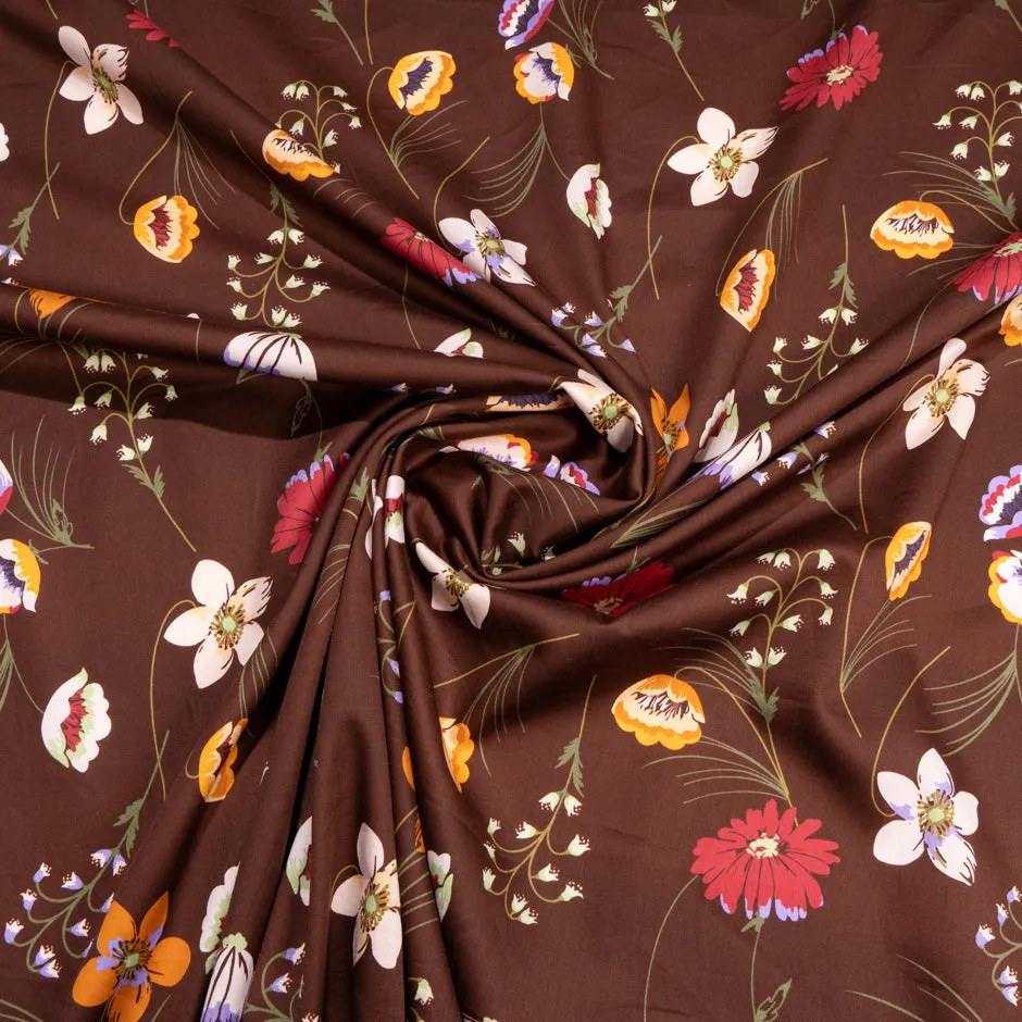 Floral Printed Chocolate Brown Luxury Cotton