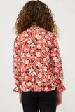 Girls Floral Print Ruffled Collar Top