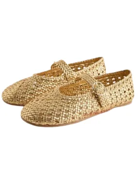 Gold straw flats shoes