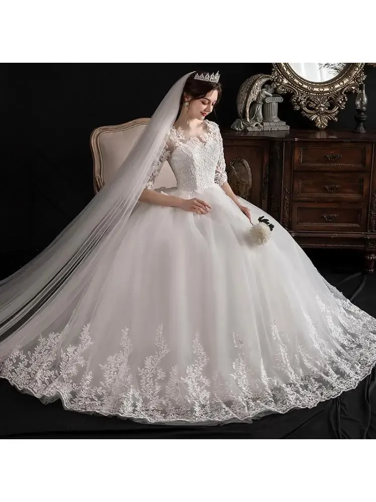 Half Sleeve Ball Gown A-line Wedding Dress