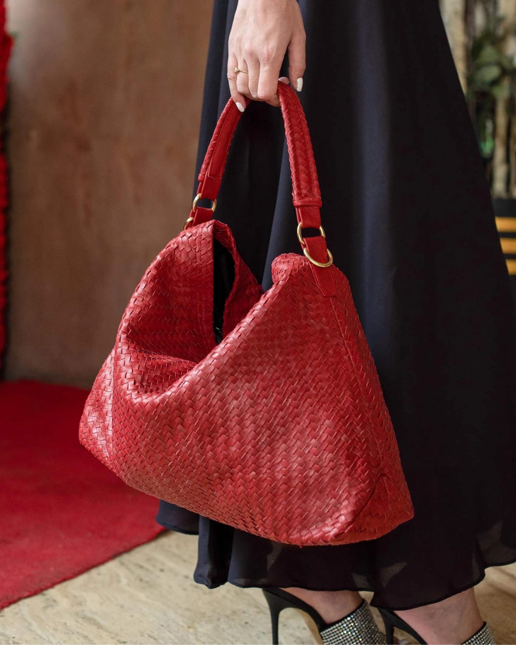 Handmade Woven Original Red Leather Bag