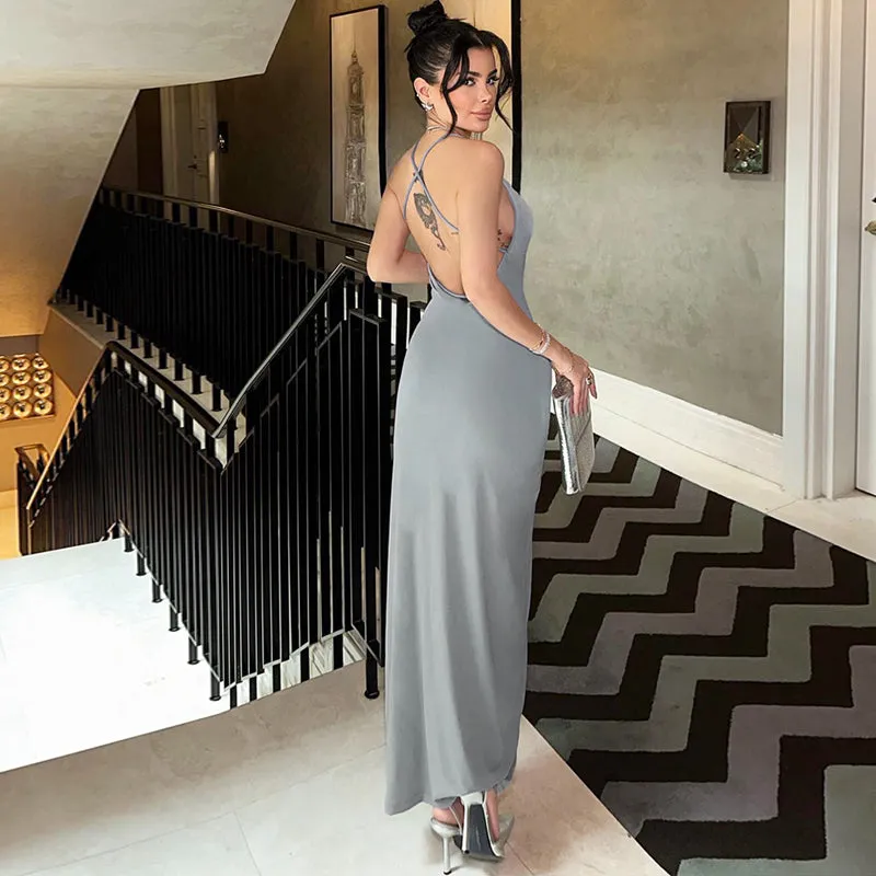 Harmoni Backless Maxi Slit Dress