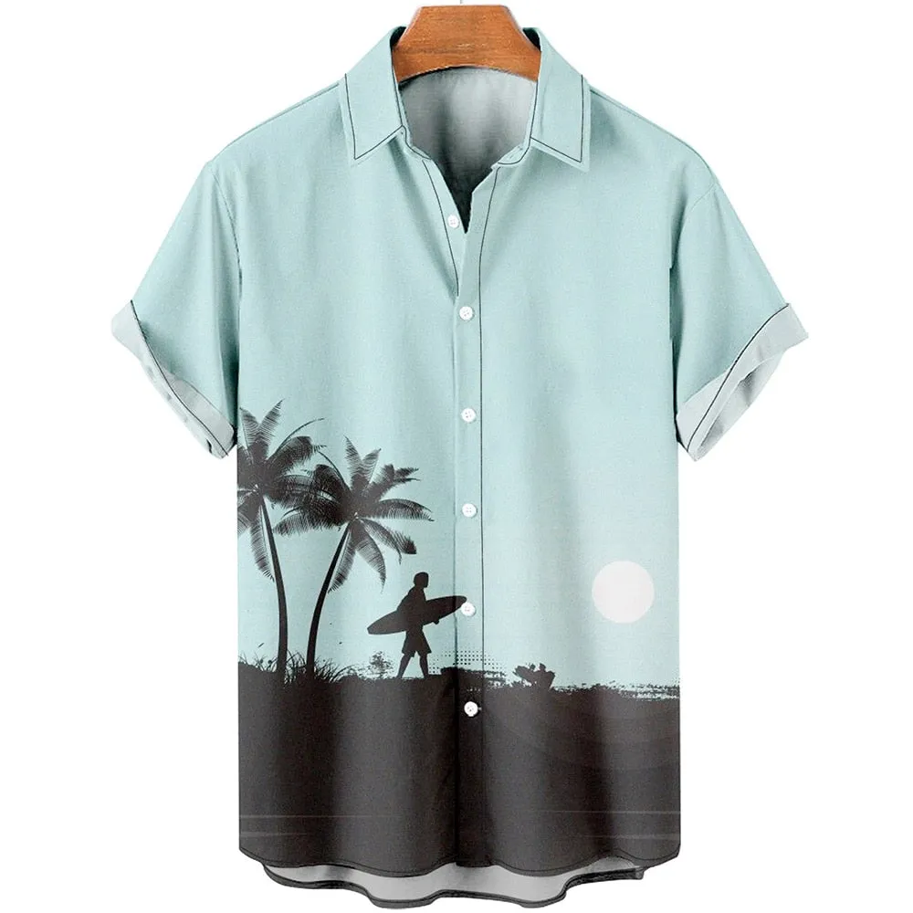 Hawaiian Shirt Men Summer 3d Coconut Tree Printed Shirts For Men Holiday Short Sleeve Beach Tops Tee Shirt Men Oversized Blouse