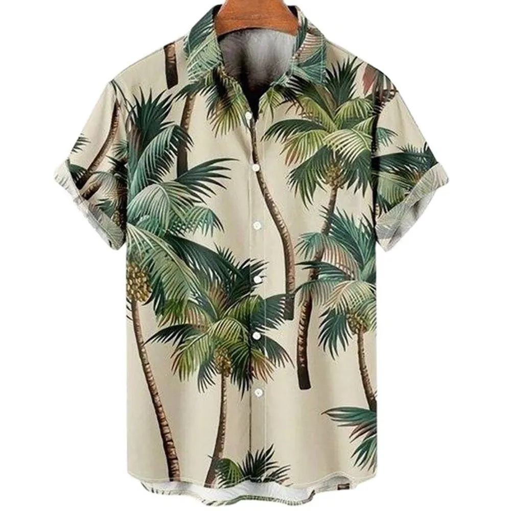 Hawaiian Shirt Men Summer 3d Coconut Tree Printed Shirts For Men Holiday Short Sleeve Beach Tops Tee Shirt Men Oversized Blouse