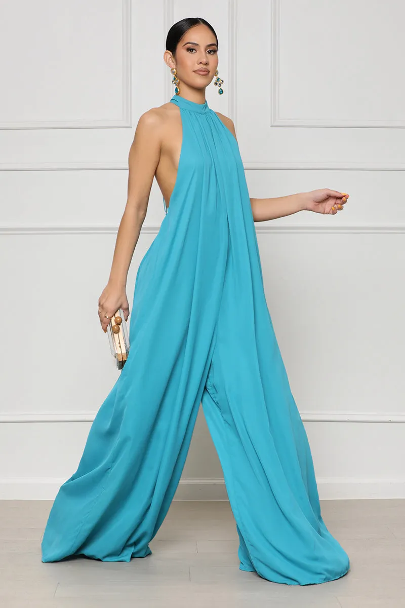 High Neck Wide Leg Jumpsuit (Blue)