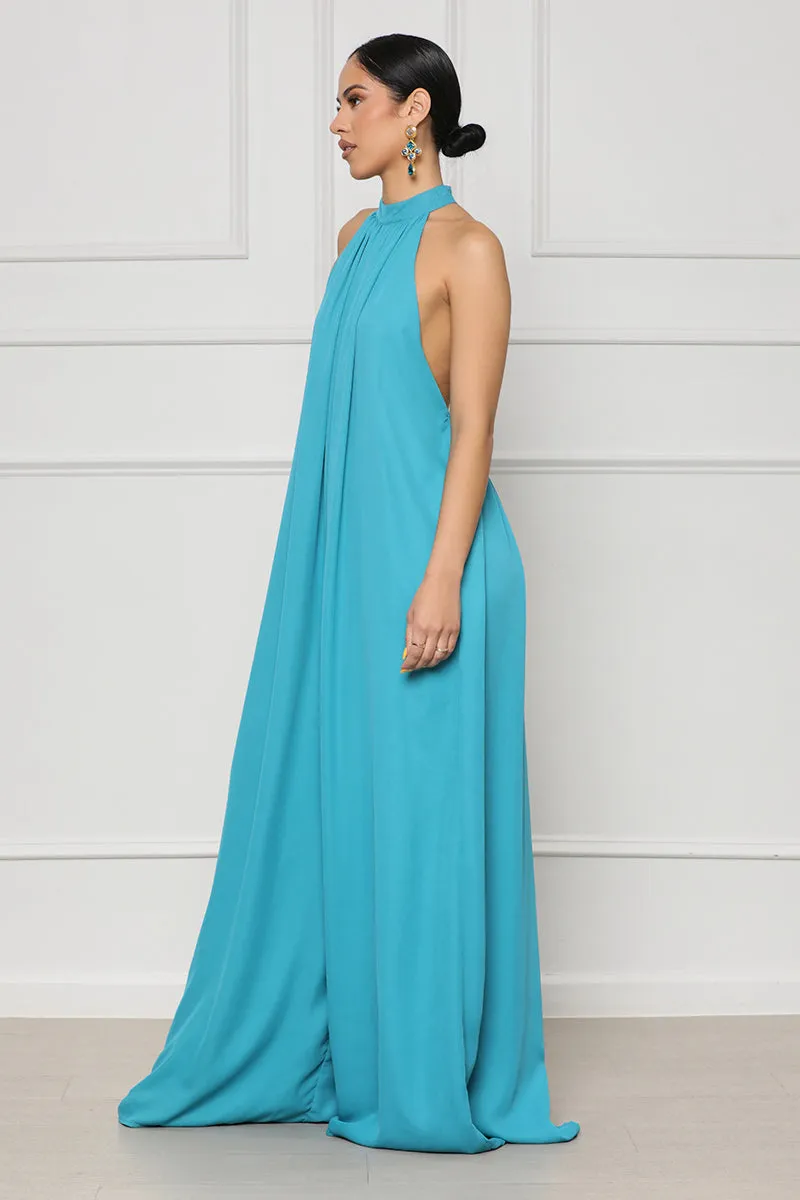 High Neck Wide Leg Jumpsuit (Blue)