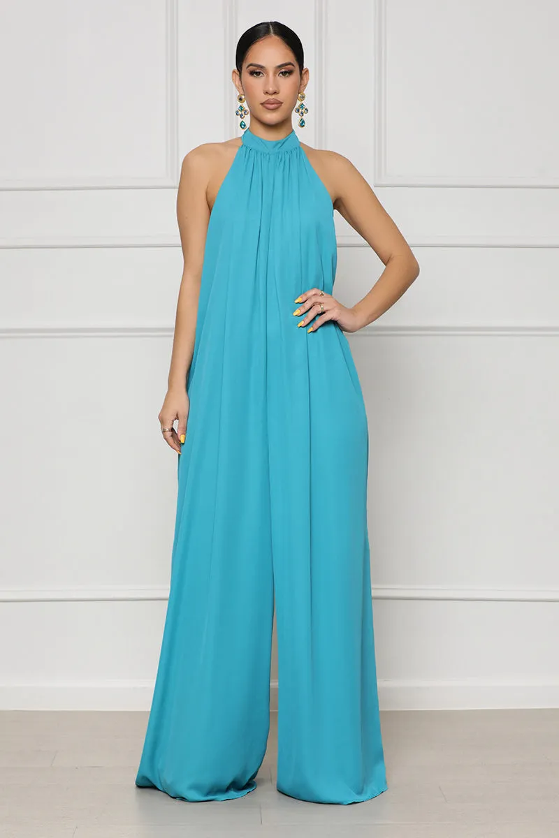 High Neck Wide Leg Jumpsuit (Blue)