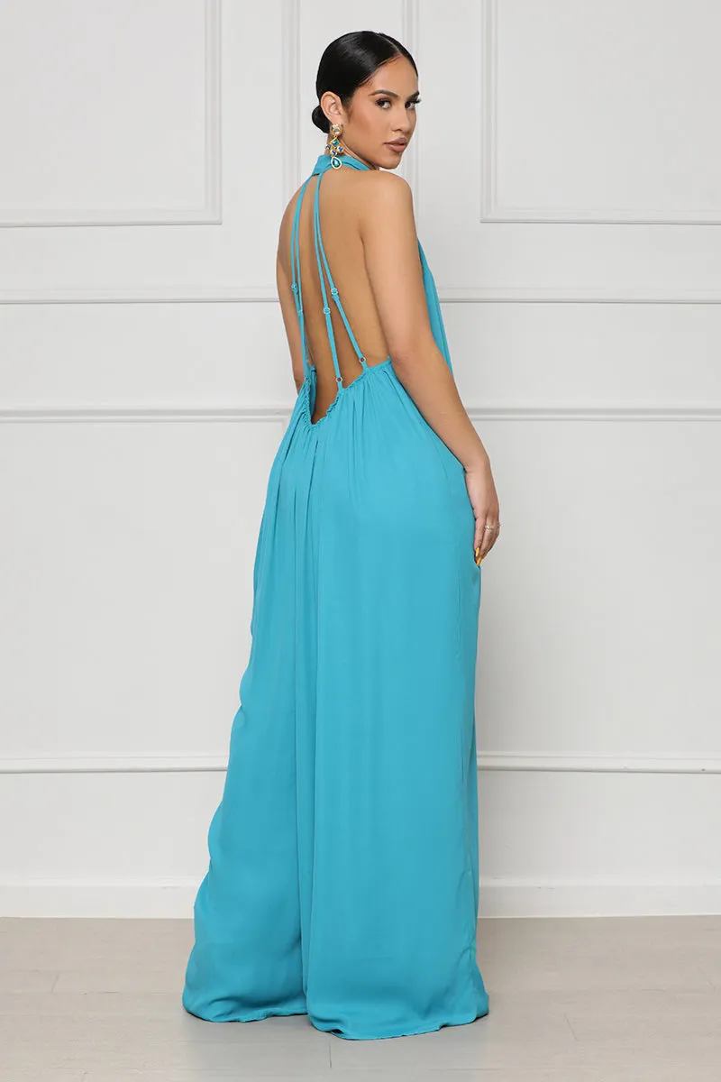 High Neck Wide Leg Jumpsuit (Blue)