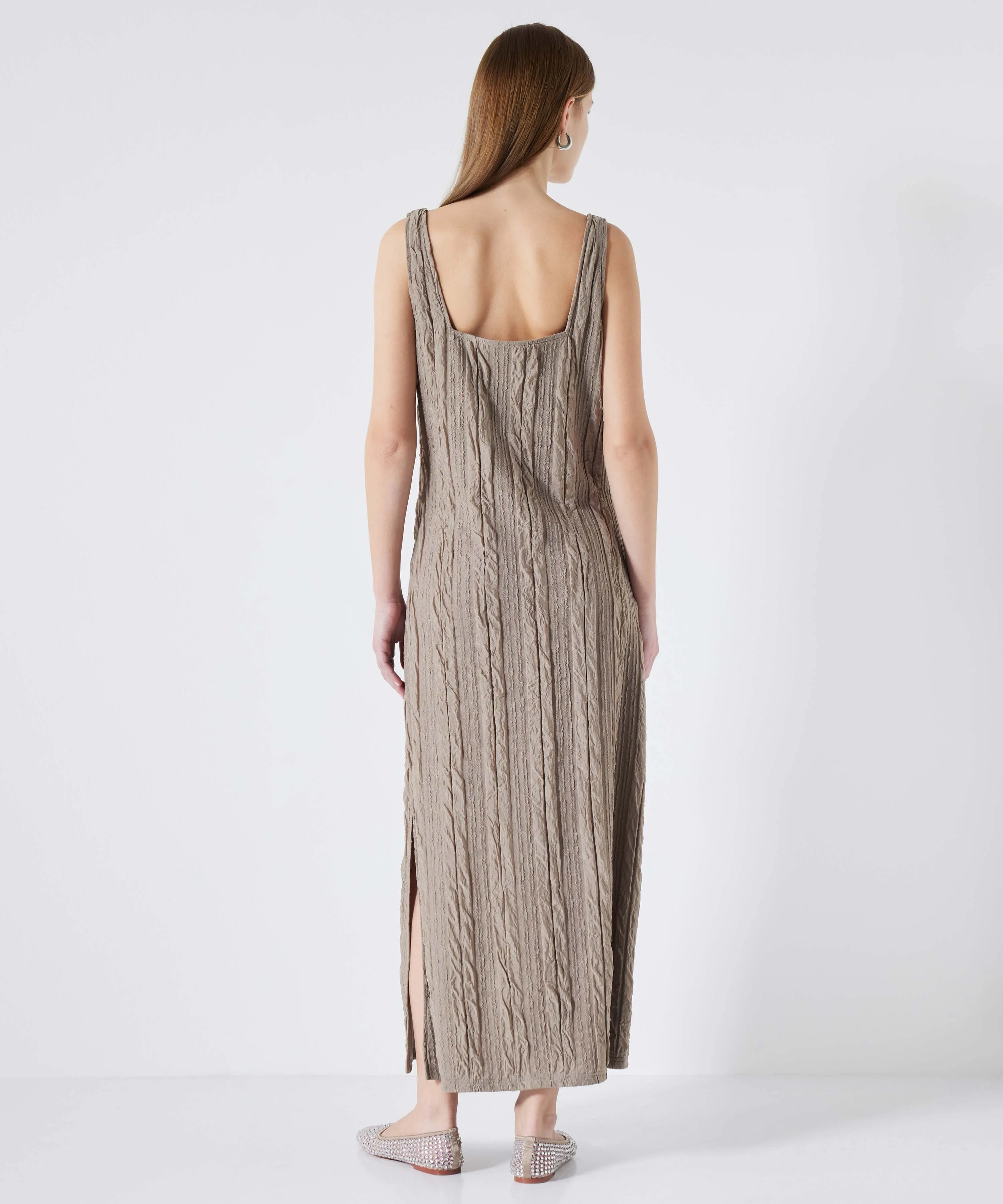 Ipekyol Textured Square Neck Dress Light Brown