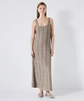 Ipekyol Textured Square Neck Dress Light Brown