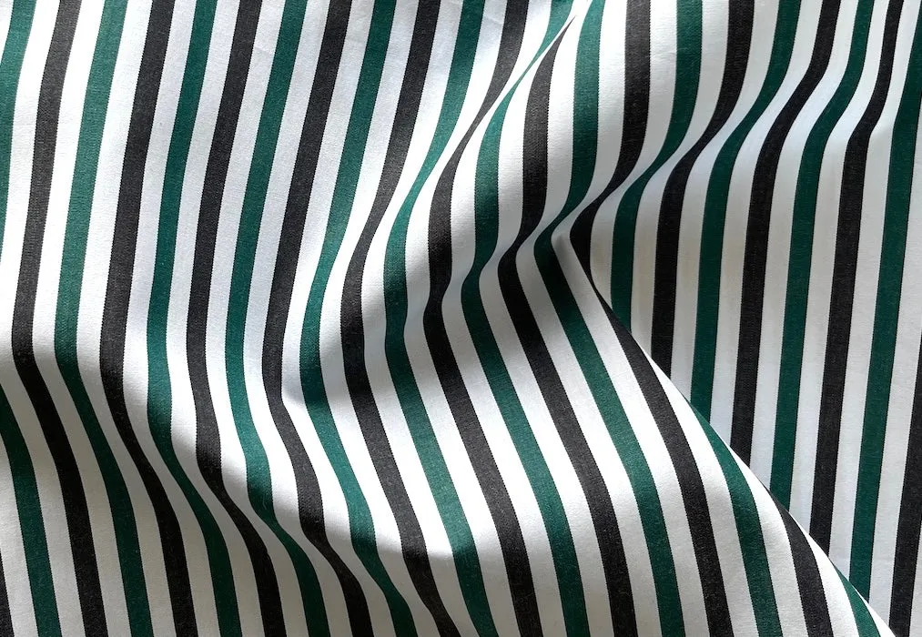 Kiton Luxury Conifer & Coal Striped Crisp Cotton Shirting (Made in Italy)