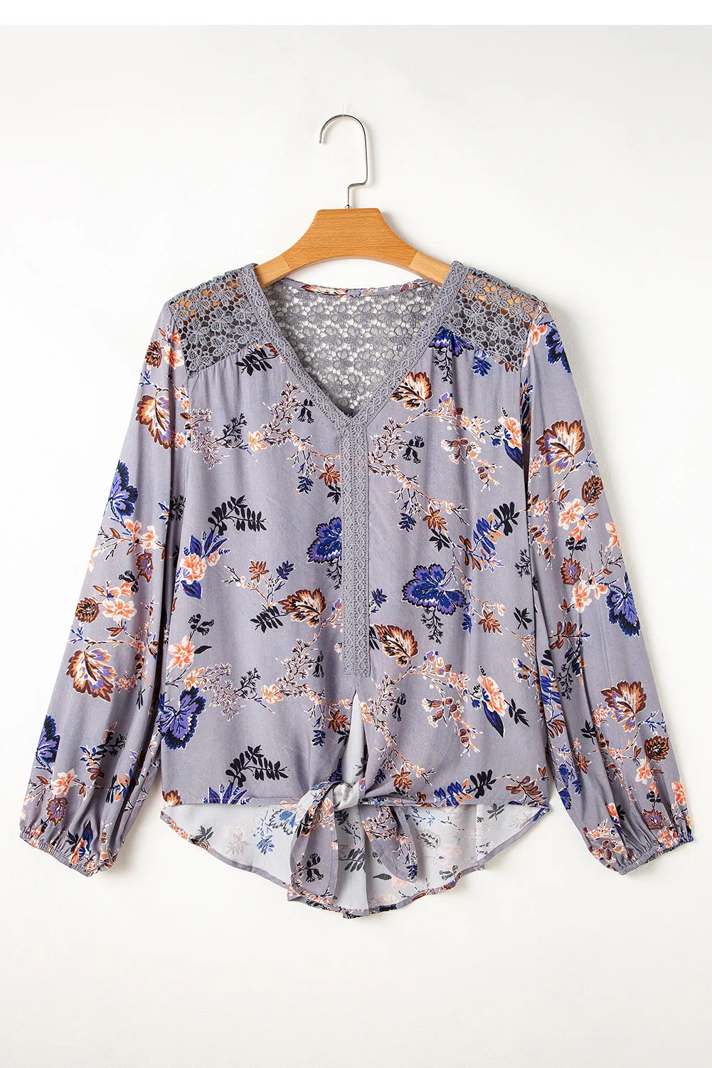 Lace Patchwork Knot Front Blouse