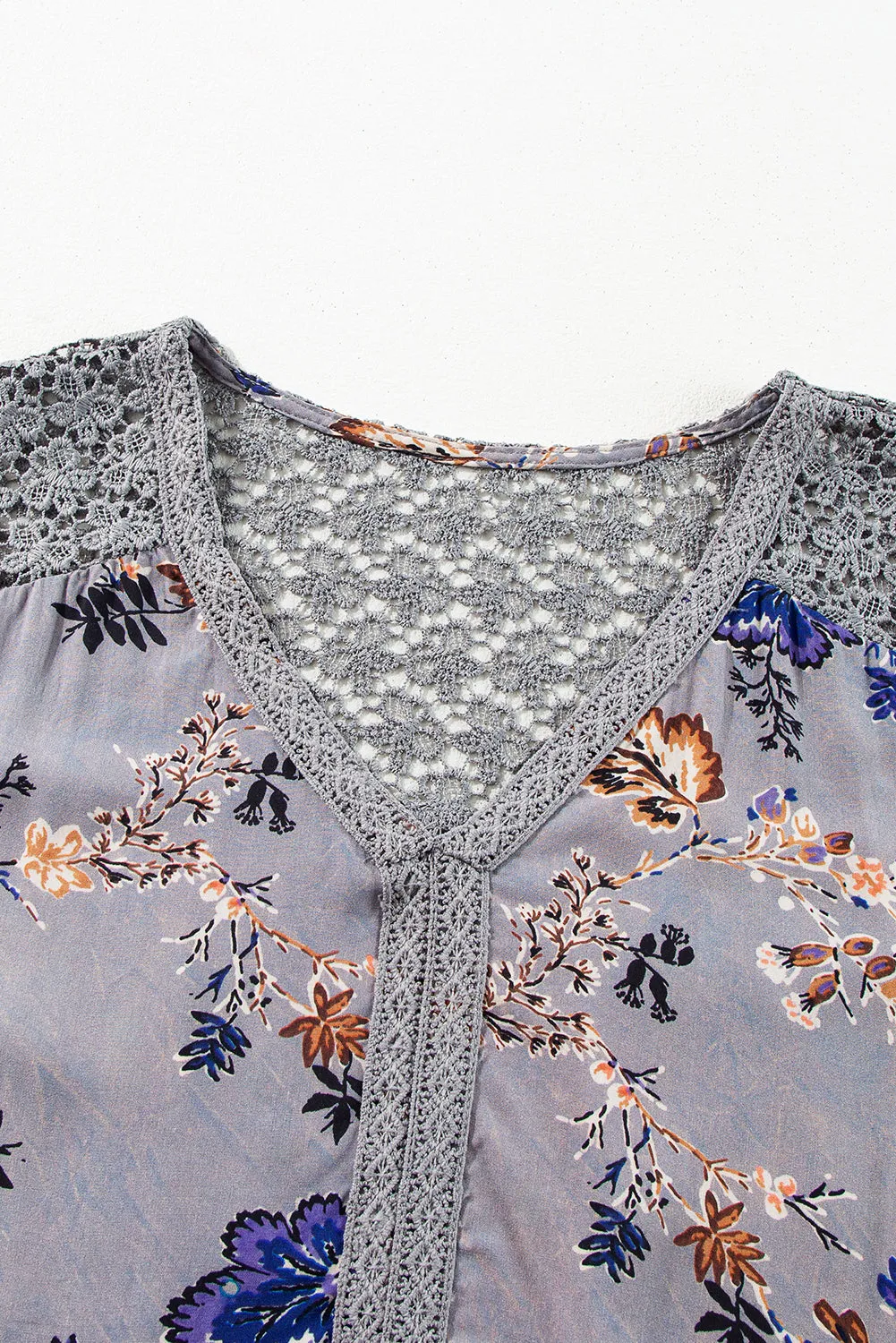 Lace Patchwork Knot Front Blouse