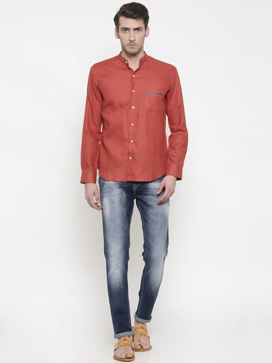 Linen Orange Classic Shirt - MM0670