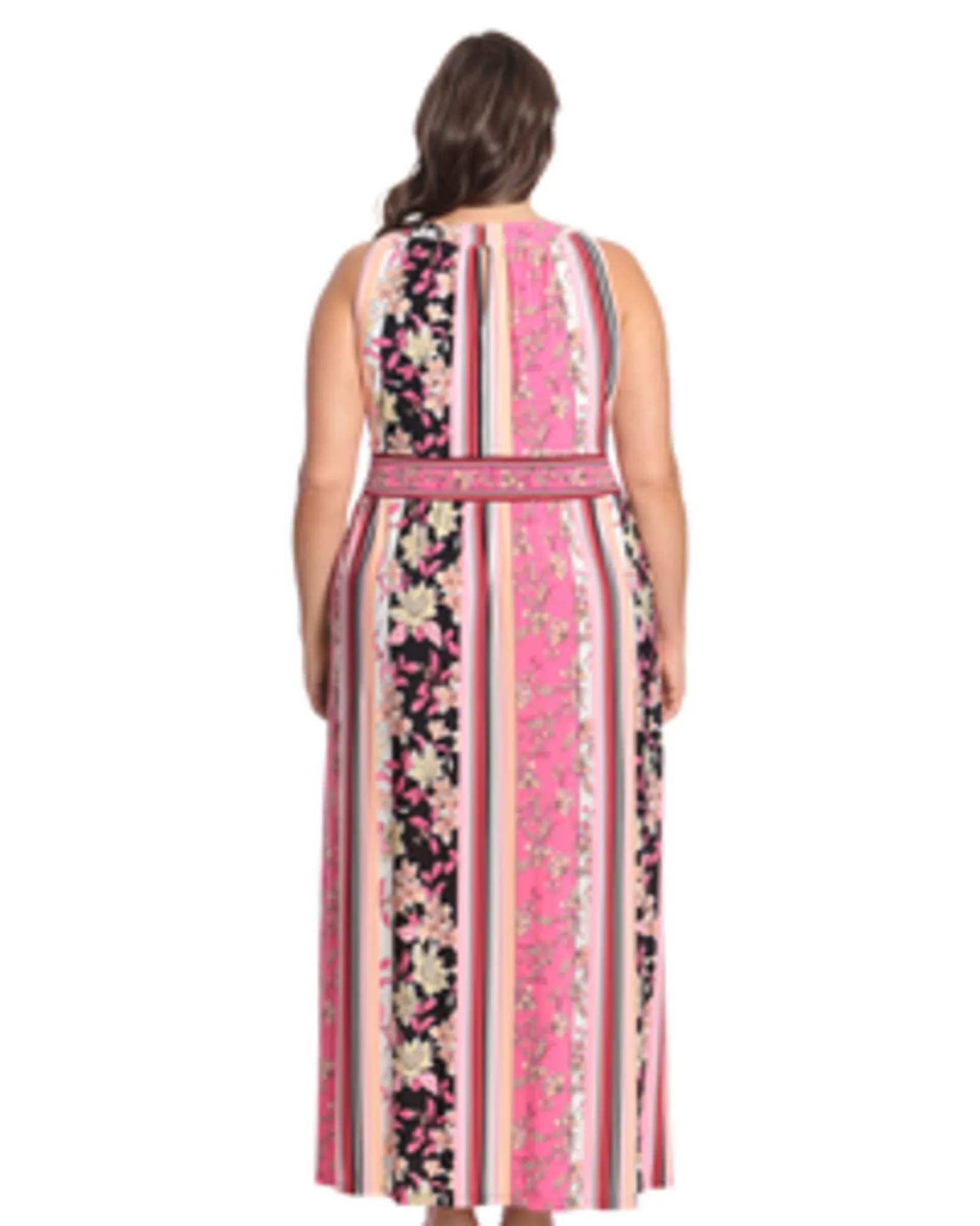 Maria Keyhole Halter Maxi Dress | White/Pink