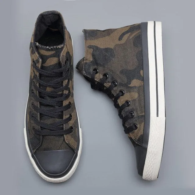 Men Casual Sneakers Shoes Fashion Thick Bottom Men Shoes Camouflage High Top Sneakers Lace-up Canvas Shoes Male Outdoor Shoes