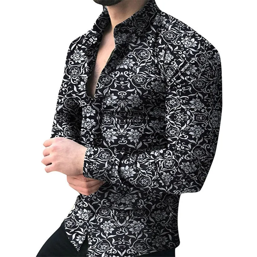 Men Shirt Long Sleeve Floral