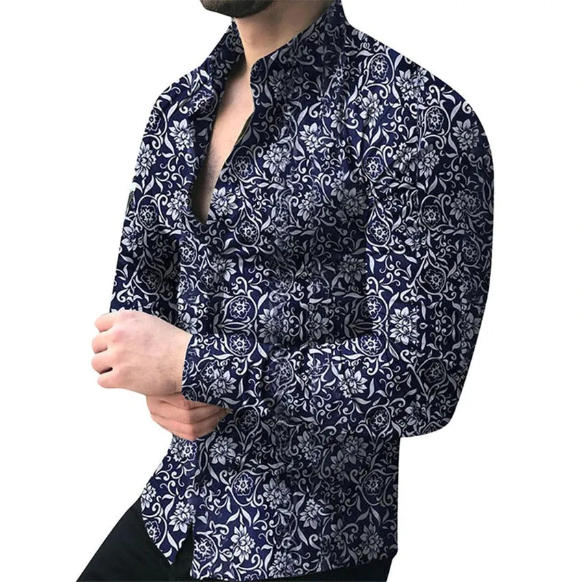 Men Shirt Long Sleeve Floral