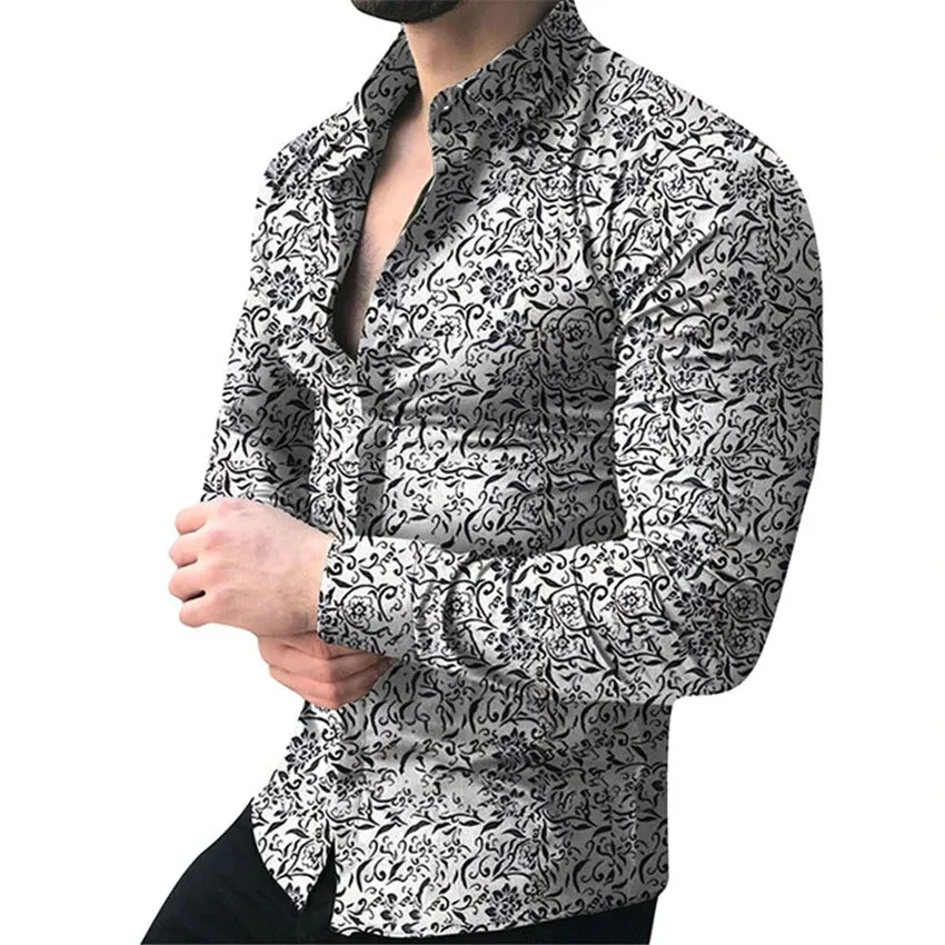 Men Shirt Long Sleeve Floral