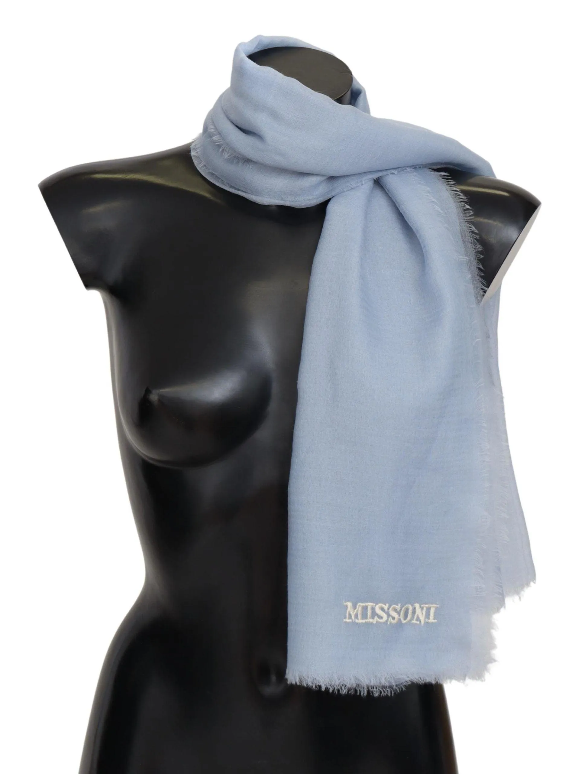 Missoni Light Blue Cashmere Unisex Neck Wrap Scarf