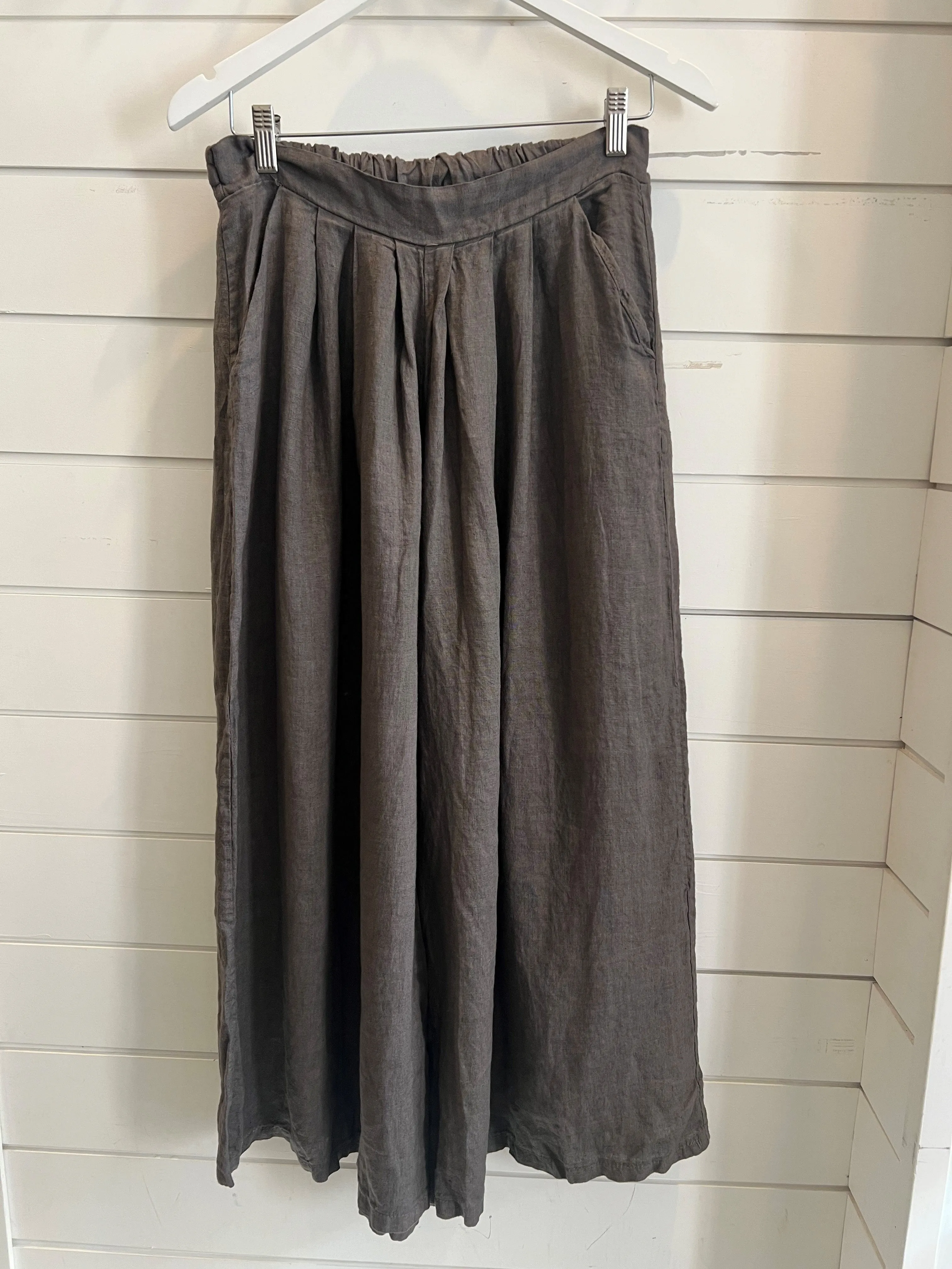 Montaigne Full Length Wide Leg Linen Pants - Mushroom