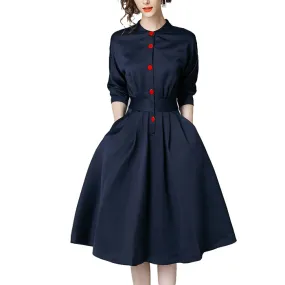 New Spring Autumn Vintage Dresses Women Slim 3/4 Sleeve A Line Office Wear Dress Elegant Laides Ol Work Business