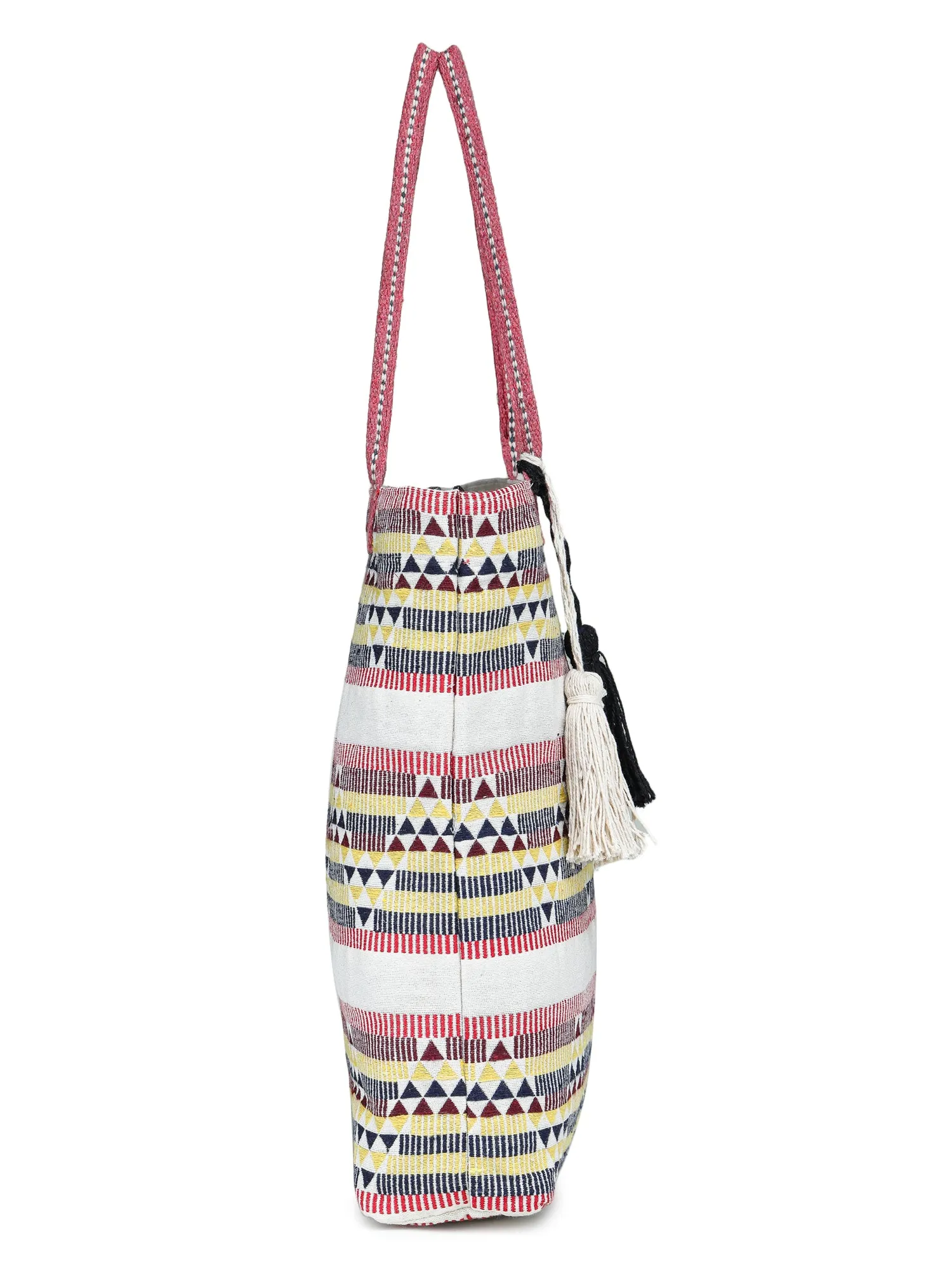 Pink white Hand Woven Tote Bag