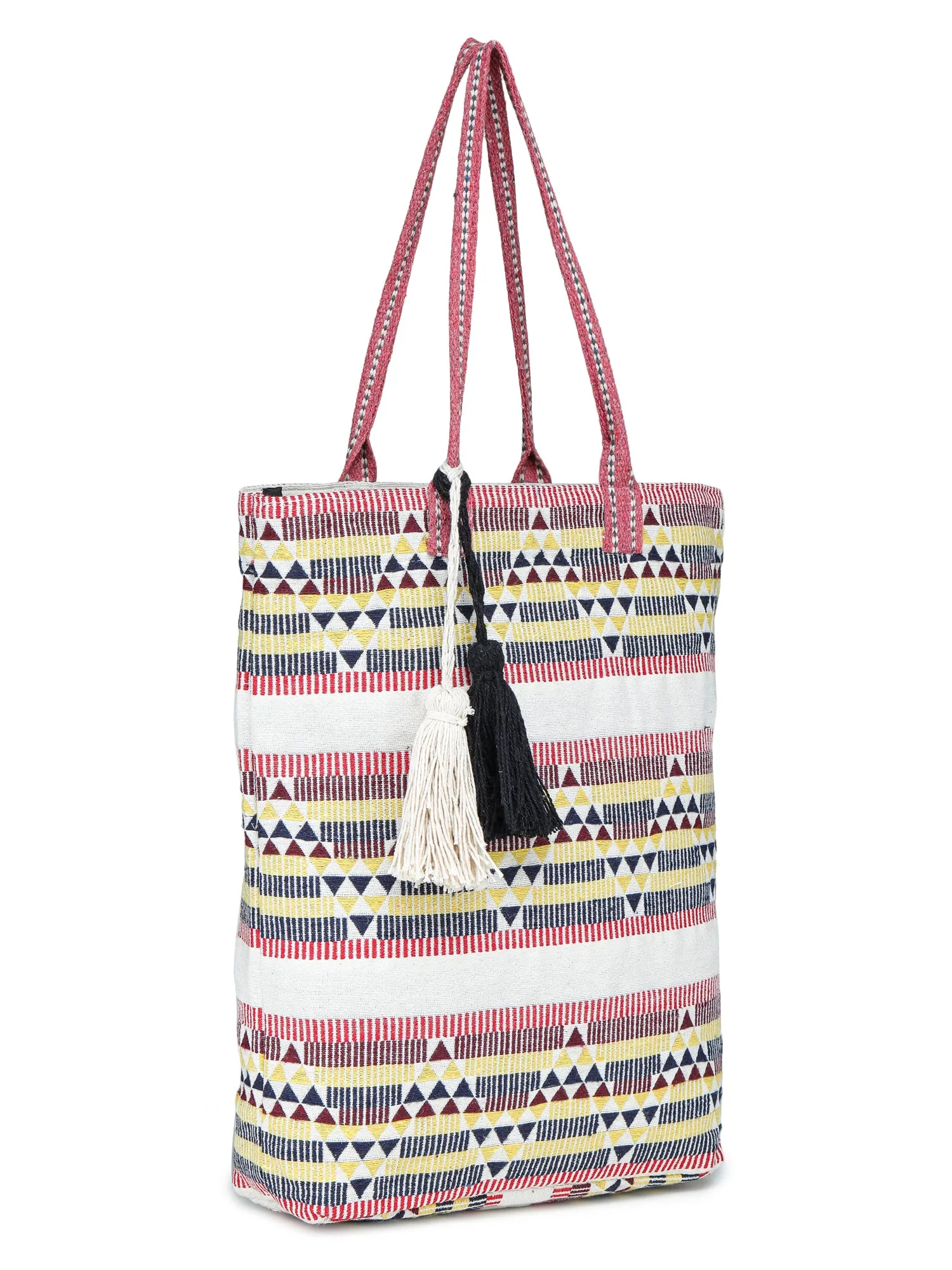 Pink white Hand Woven Tote Bag