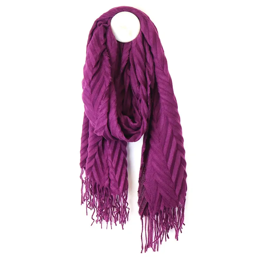 POM One Size Dark Magenta Herringbone Pleat Scarf