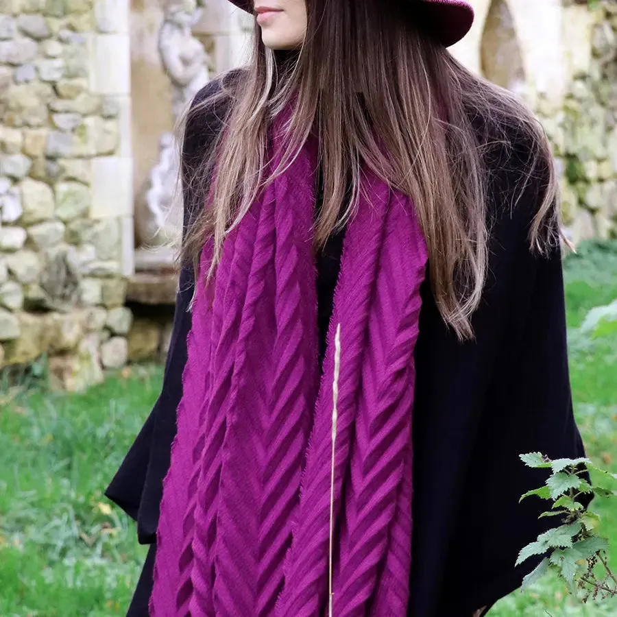 POM One Size Dark Magenta Herringbone Pleat Scarf