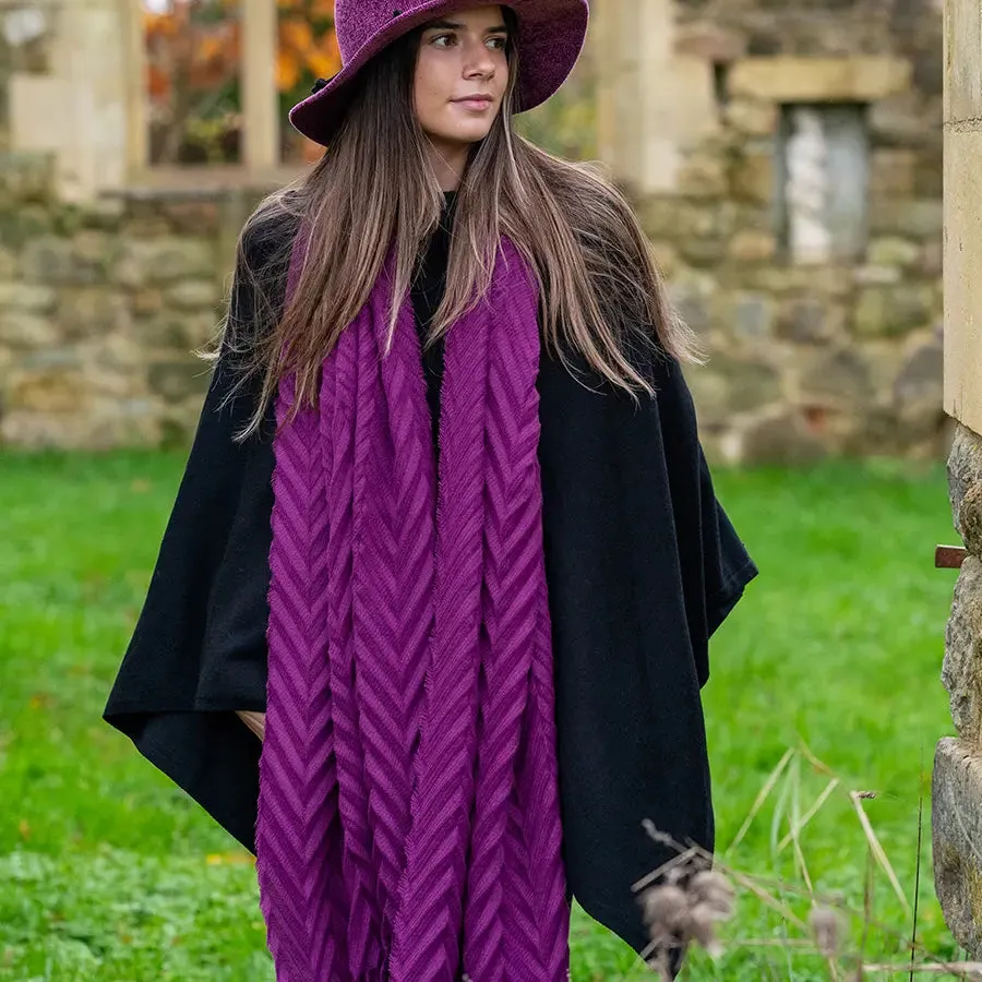 POM One Size Dark Magenta Herringbone Pleat Scarf