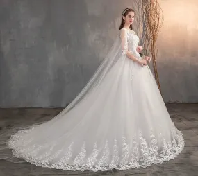 Princess Lace Embroidery With Long Train A Line Wedding Dress