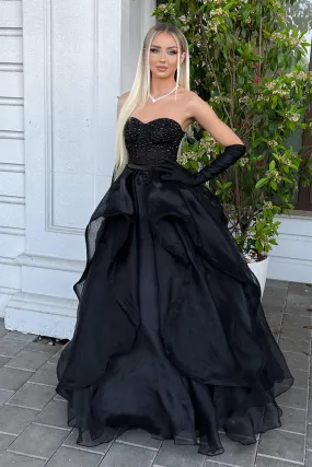 Qiara |A Line Sweetheart Black Long Prom Dress with Beading