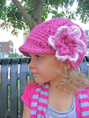 Raspberry pink & bubblegum pink flower beanie winter hat