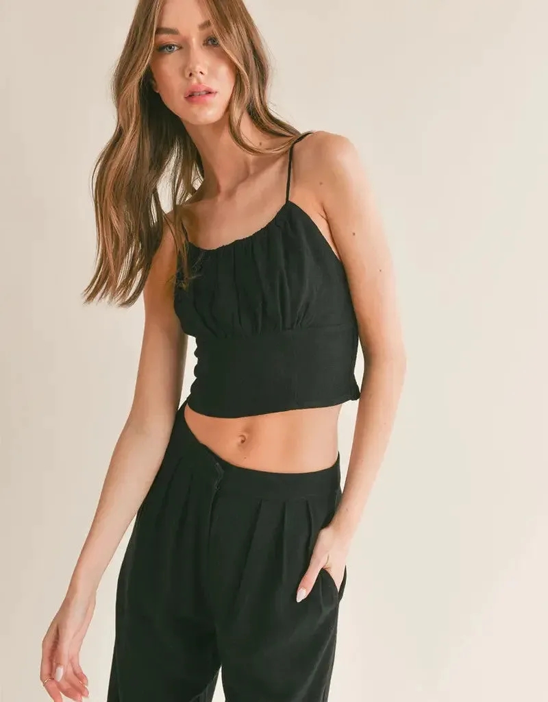 Sage the Label At Ease Linen Blend Crop Top in Black