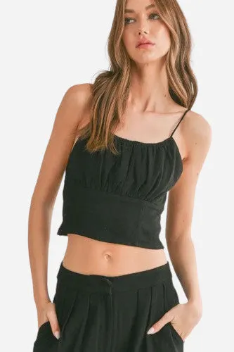 Sage the Label At Ease Linen Blend Crop Top in Black