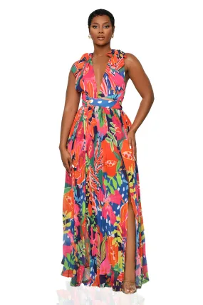 Seas The Day Halter Top Maxi Dress (Pink Multi)- FINAL SALE