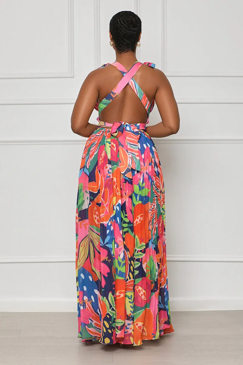 Seas The Day Halter Top Maxi Dress (Pink Multi)- FINAL SALE