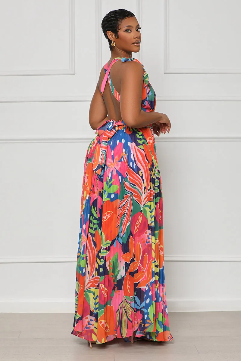 Seas The Day Halter Top Maxi Dress (Pink Multi)- FINAL SALE