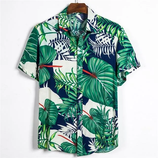 Short Sleeve Men Shirt Hawaii Shirts Summer Printed Short Sleeve Shirt Soft Male Beach Hawaiian Shirt