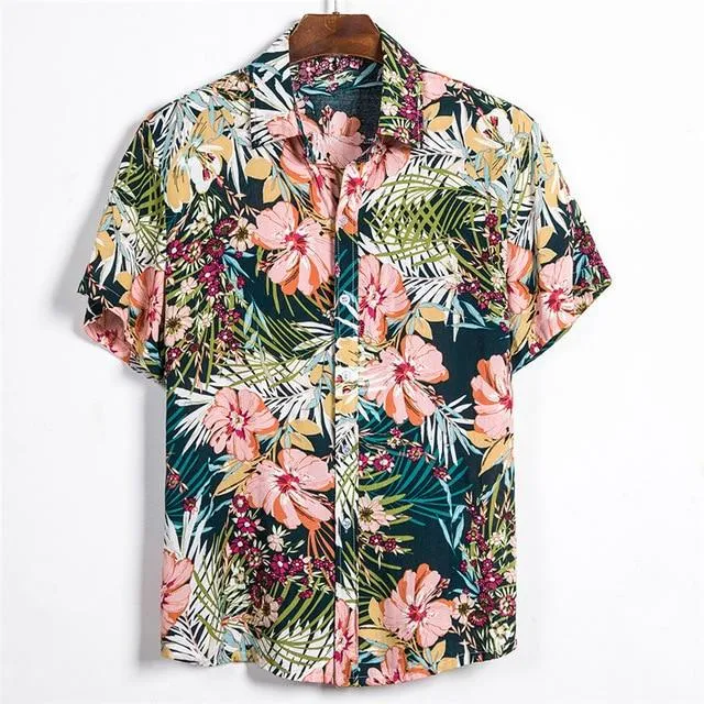 Short Sleeve Men Shirt Hawaii Shirts Summer Printed Short Sleeve Shirt Soft Male Beach Hawaiian Shirt