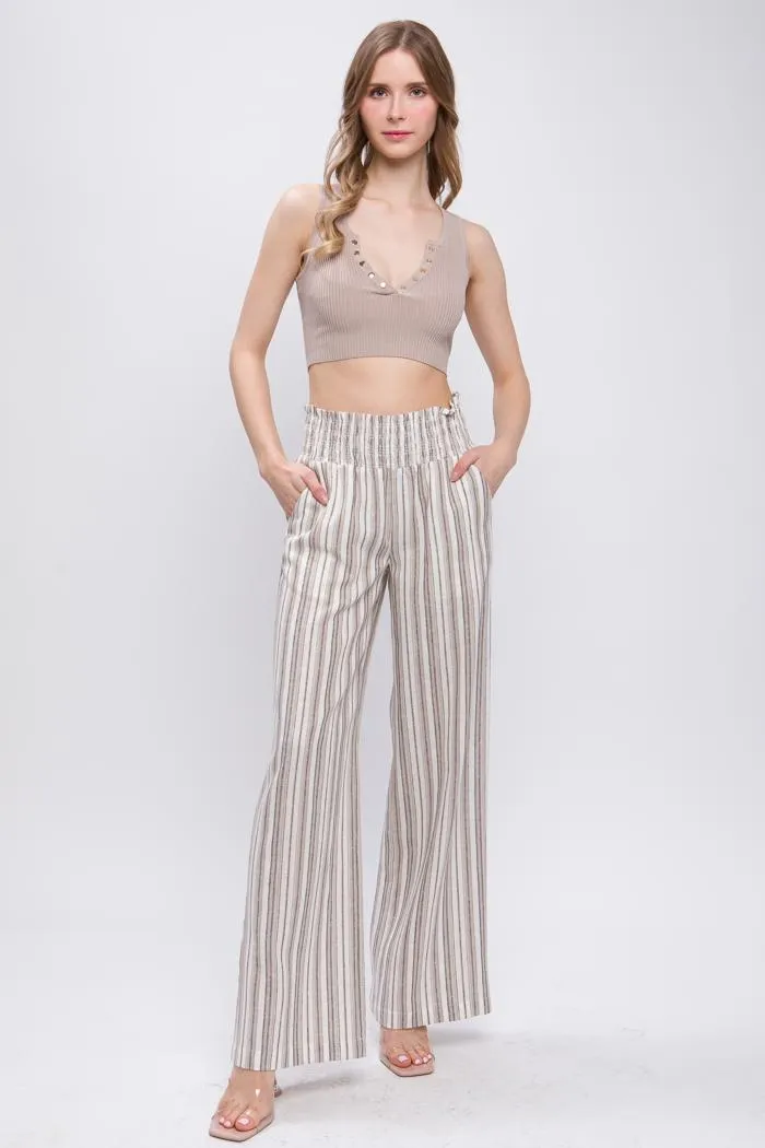 Smocked Waistband Linen Pants