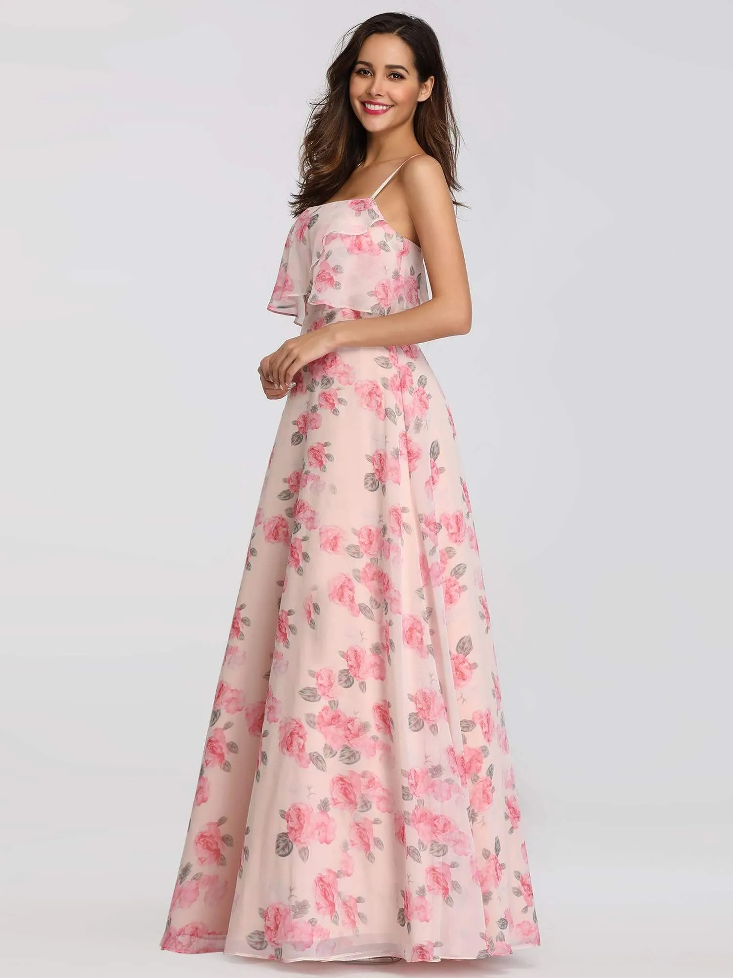 Spaghetti Straps Long Floral Print Maxi Dress