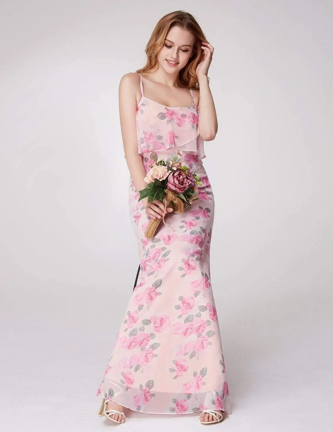 Spaghetti Straps Long Floral Print Maxi Dress