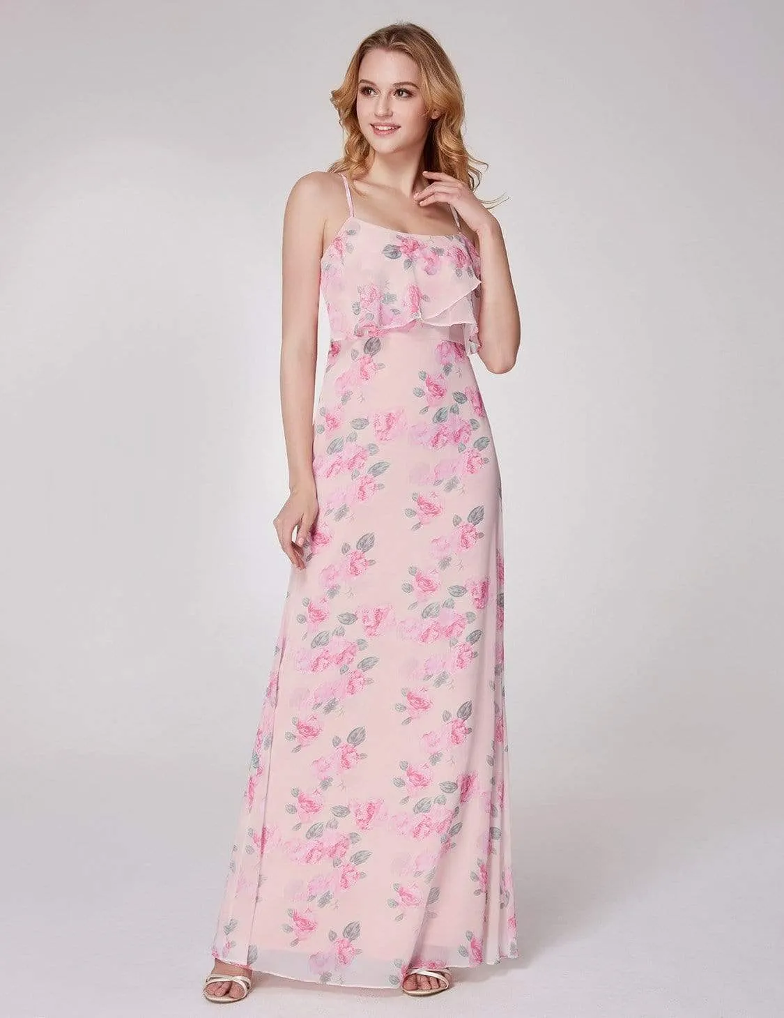 Spaghetti Straps Long Floral Print Maxi Dress