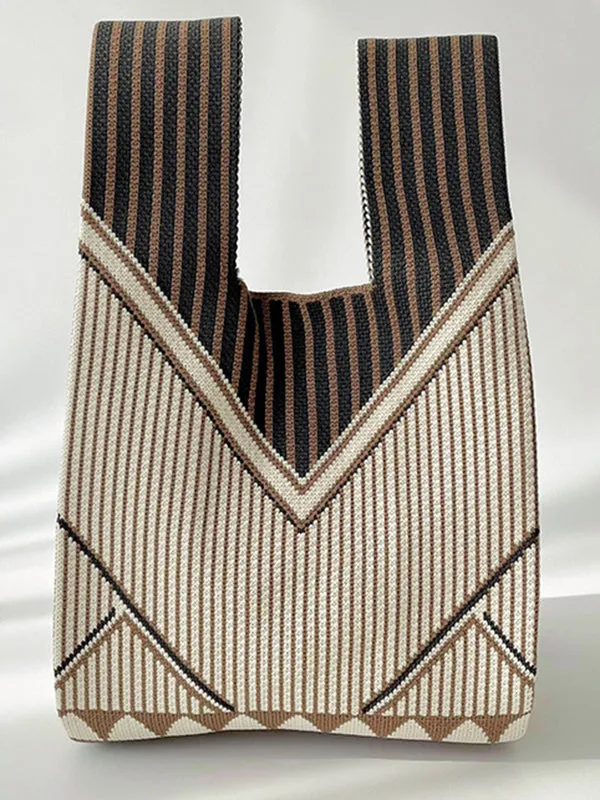 Split-Joint Striped Woven Handbags Bags